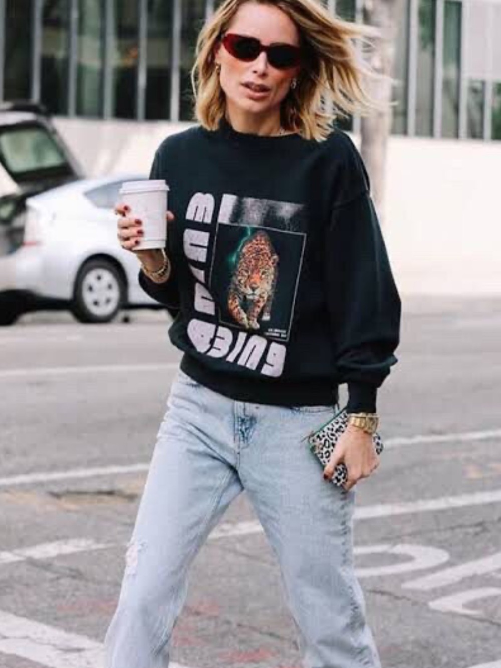 Anine Bing Wild Cat Bing Sweatshirt in Black Size Small NEW RARE